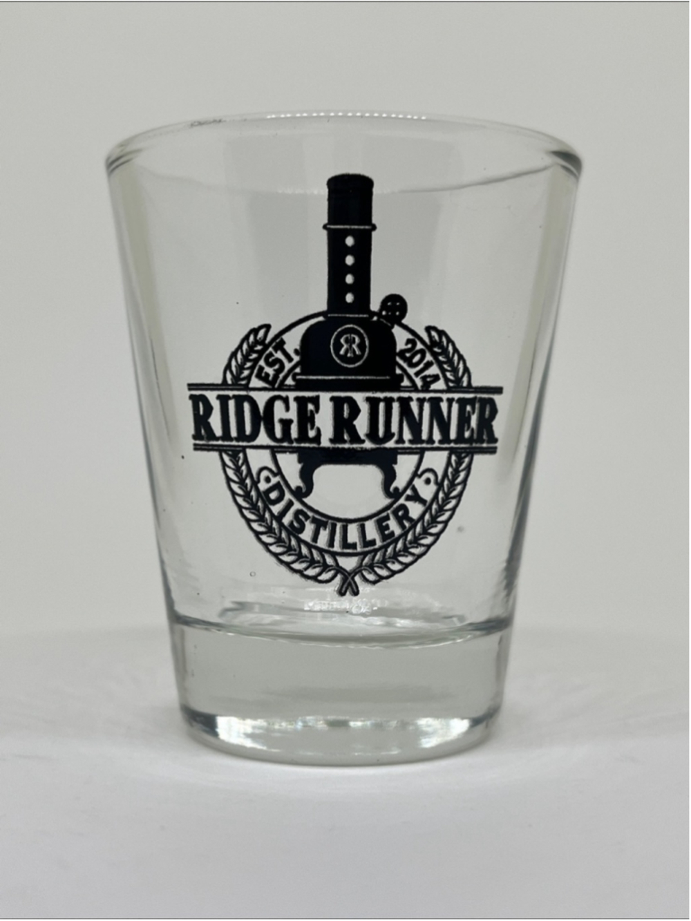 Ridge Runner Distillery Shot Glass (Pennsylvania) - Clear with Black Logo - Picture 1 of 2